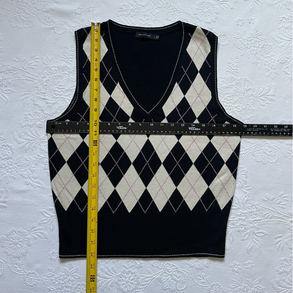 Vintage The Limited Silk Blend LARGE Argyle V-Neck Sleeveless Sweater Vest Y2K - Picture 7 of 10